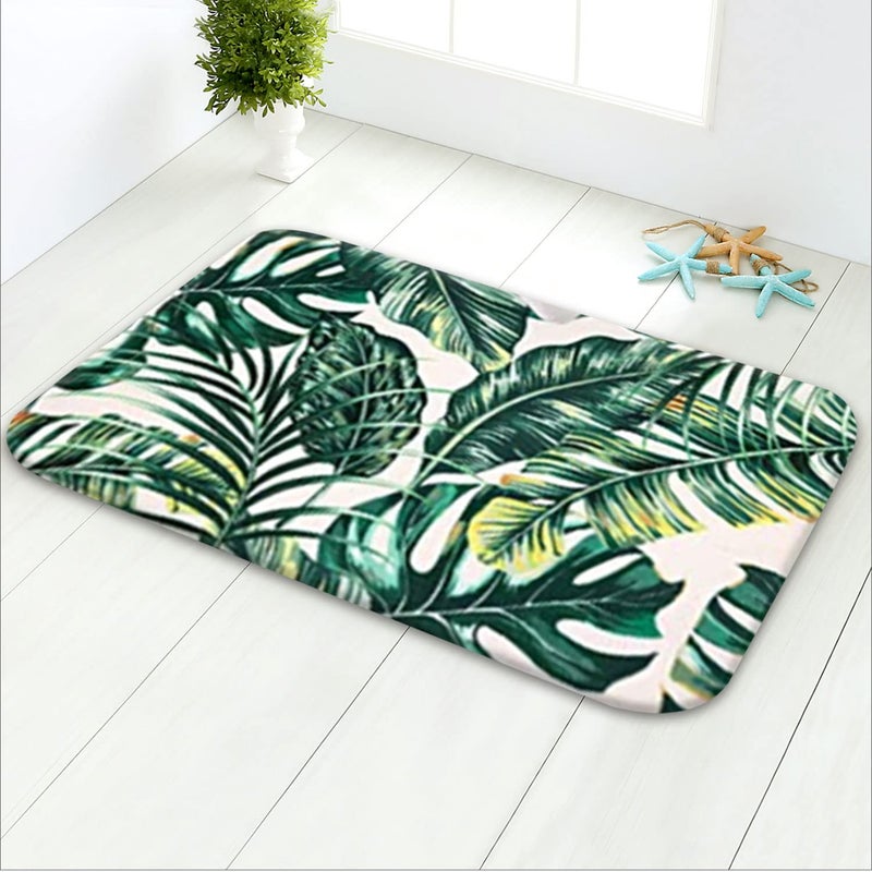 LIVILAN Green Leaf Bath Mat - 16" X 24" Tropical Bathroom Rug - Image 1